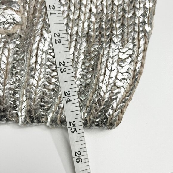 Zara Sweater Women's Large Metallic Silver Foil Hooded Knit Pullover Sweatshirt - Picture 11 of 15